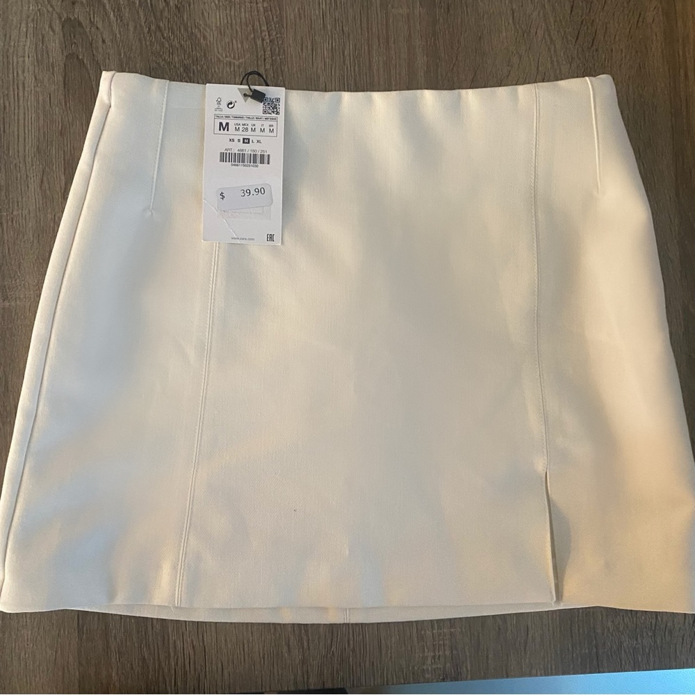 Oyster White Mini Skirt w Side Slit
